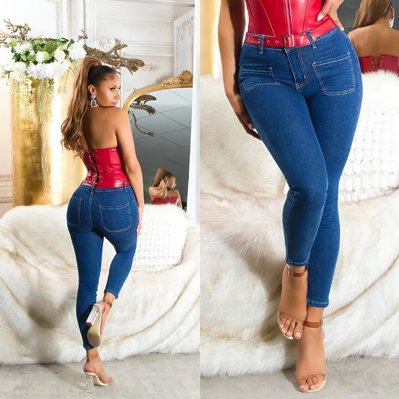 Jeans azul skinny de cintura alta 