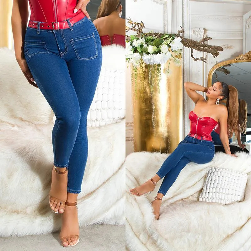 Jeans azul skinny de cintura alta 