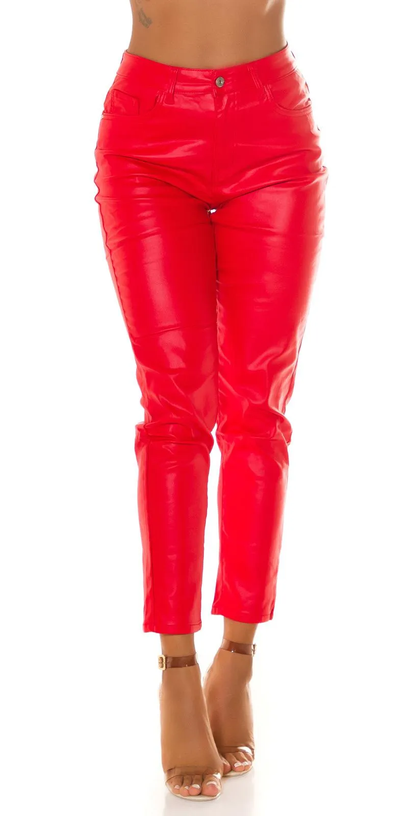 Jeans de cintura alta polipiel rojo