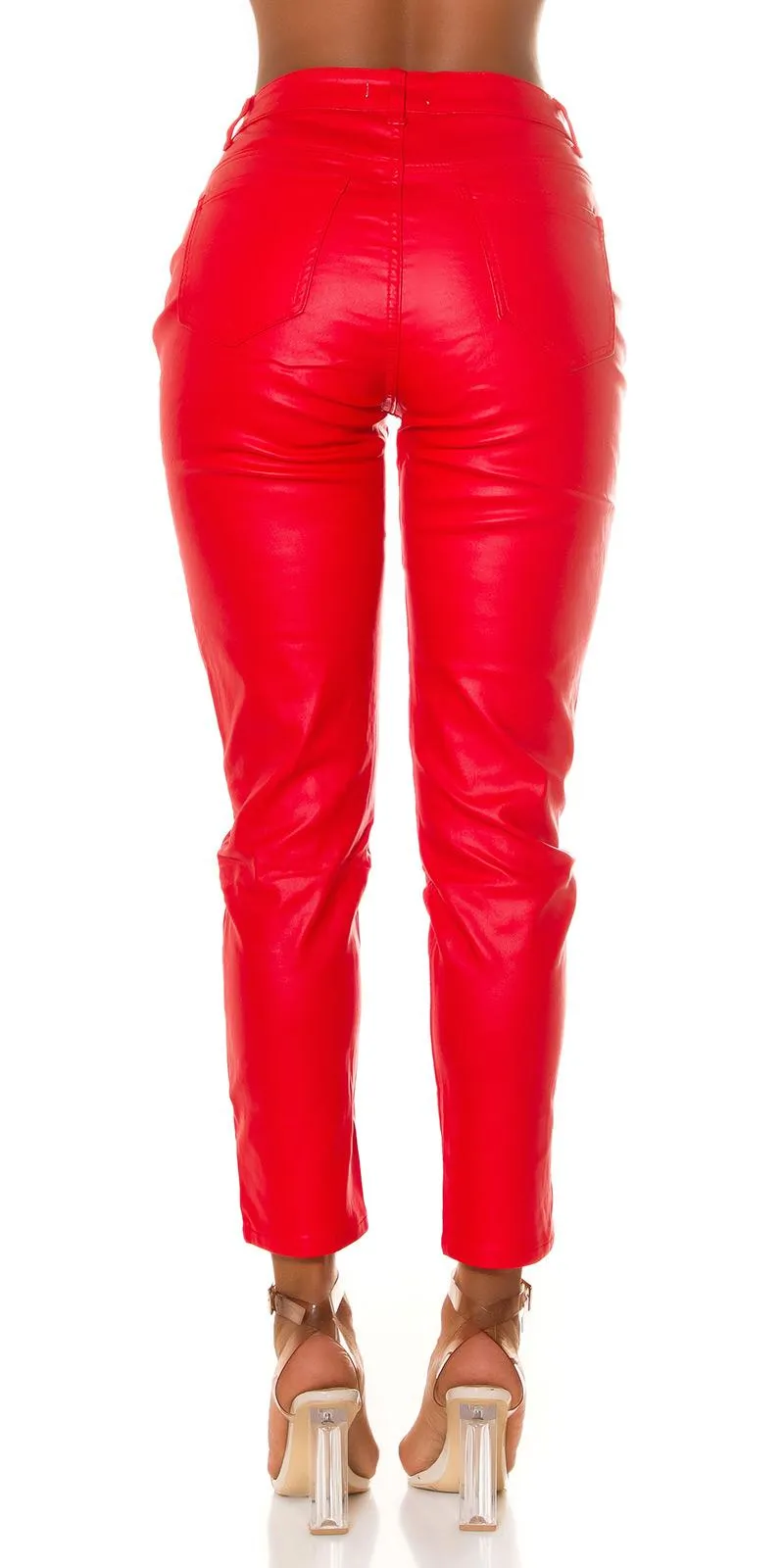 Jeans de cintura alta polipiel rojo
