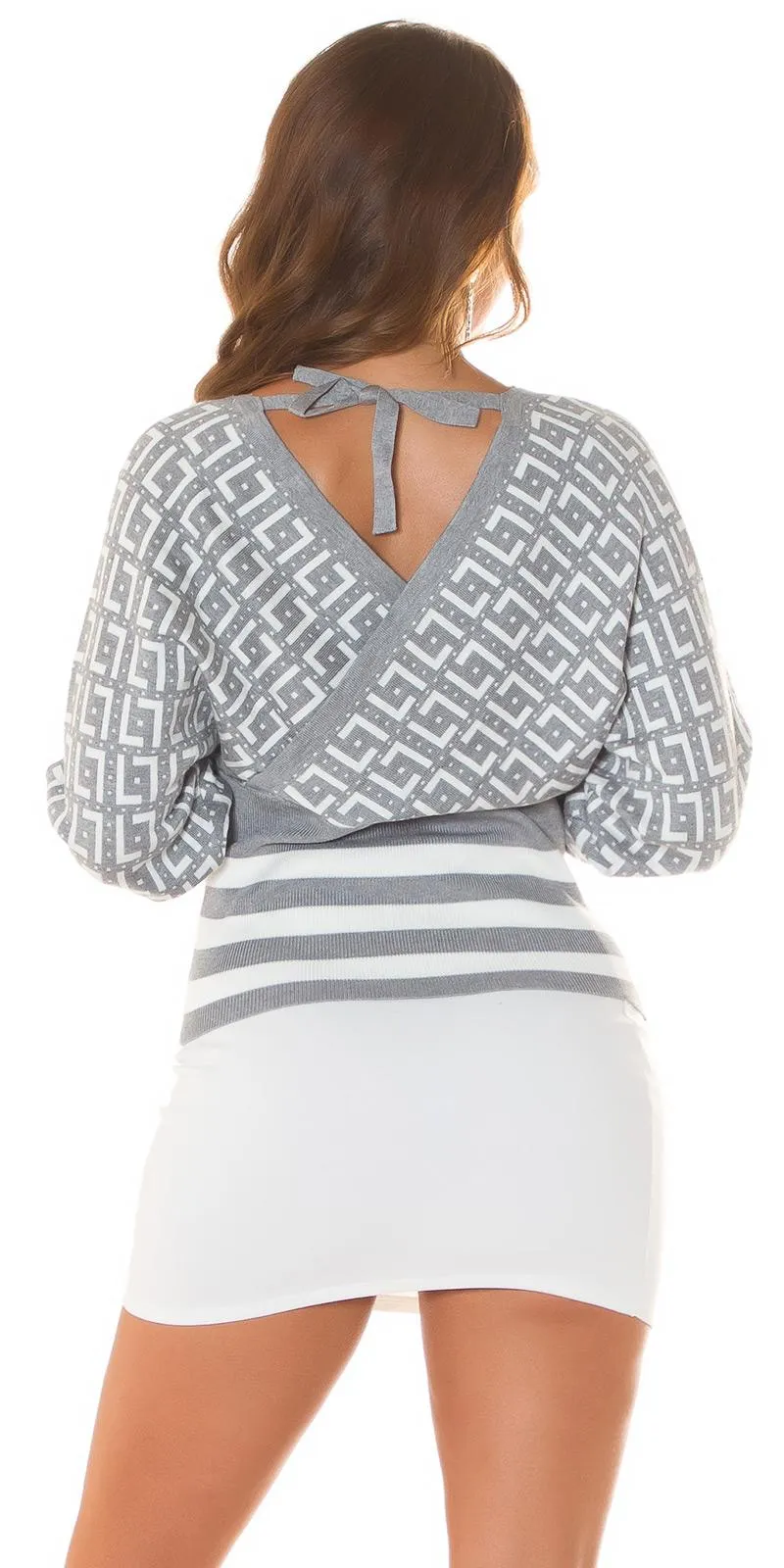 Jersey de punto con cuello en V gris