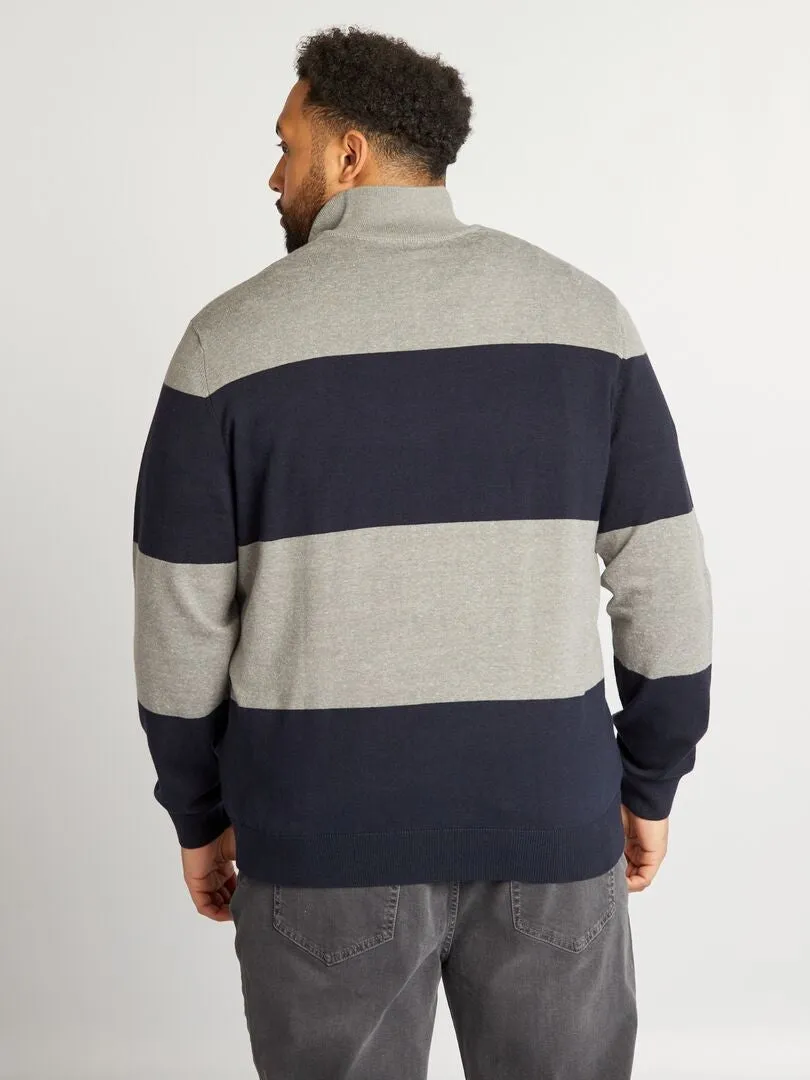 JERSEY DE RAYAS CON CREMALLERA EN EL CUELLO  GRIS