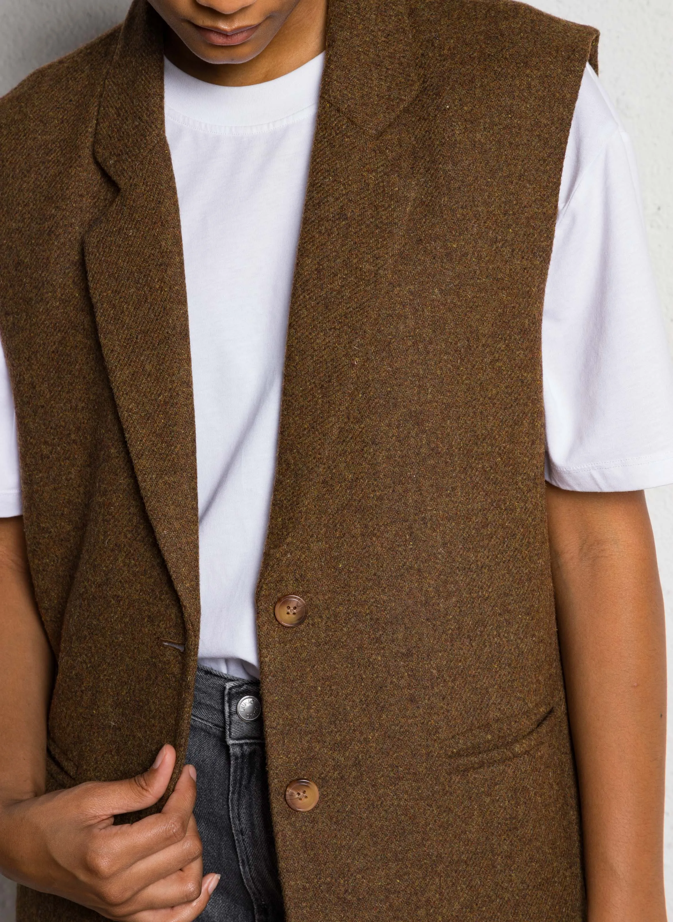 LARA  TRAJE DE CHAQUETA SIN MANGAS DE MEZCLA DE LANA EN MARRON