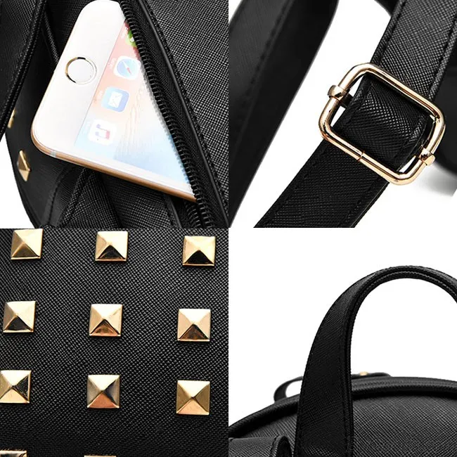 Leisure School Rivets Splicing Color Blocking Square Girl's Backpack PU Travel Backpack 