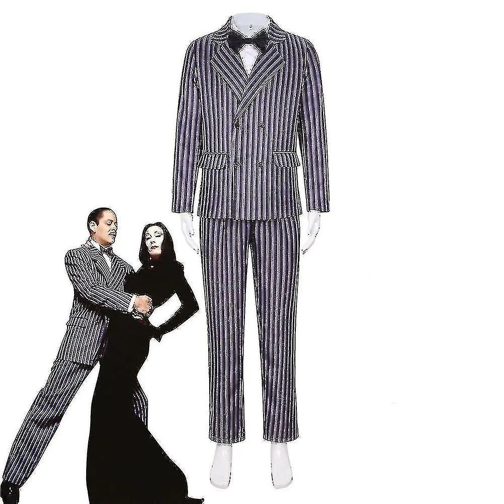 Miércoles Gómez Addams Disfraz Traje a rayas de los hombres Halloween Carnaval Fiesta Disfraz para adultos Niños