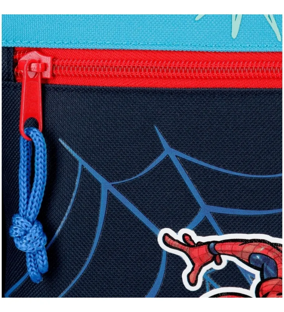 Mochila Escolar Spiderman Totally awesome 42cm Dos Compartimentos con carro azul