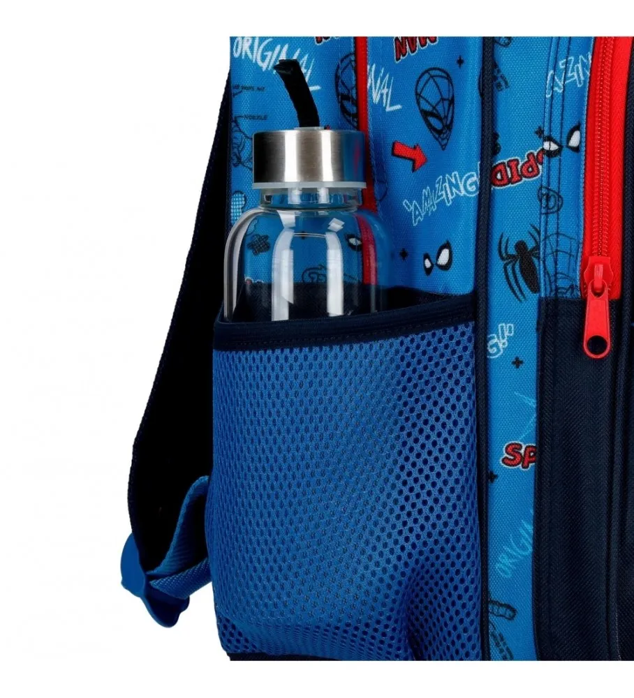Mochila Escolar Spiderman Totally awesome 42cm Dos Compartimentos con carro azul