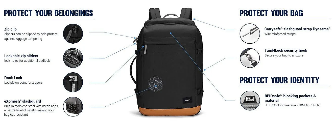 MOCHILA PACSAFE GO CARRY ON 34  JET BLACK