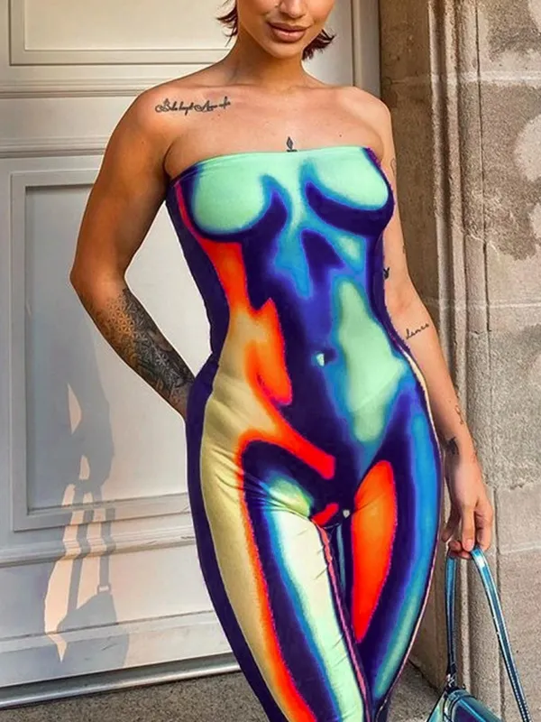 Mono ajustado bandeau con estampado 3D