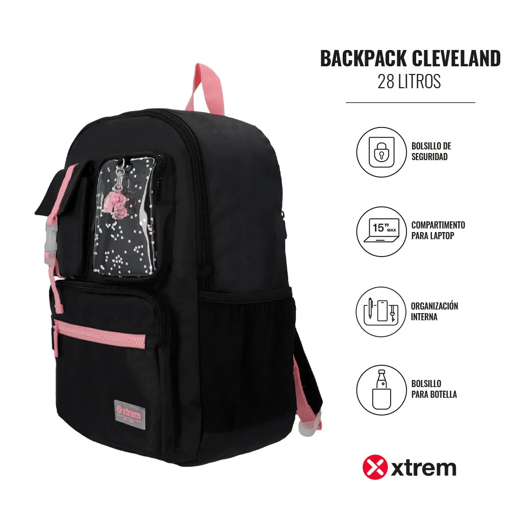 Morral para laptop 15 de mujer Cleveland negra/rosada