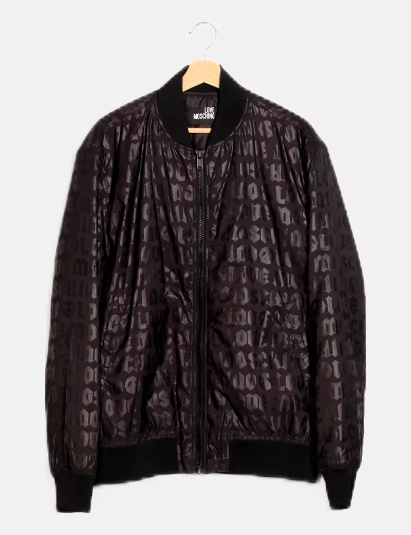 Moschino Chaqueta bomber negra estampada