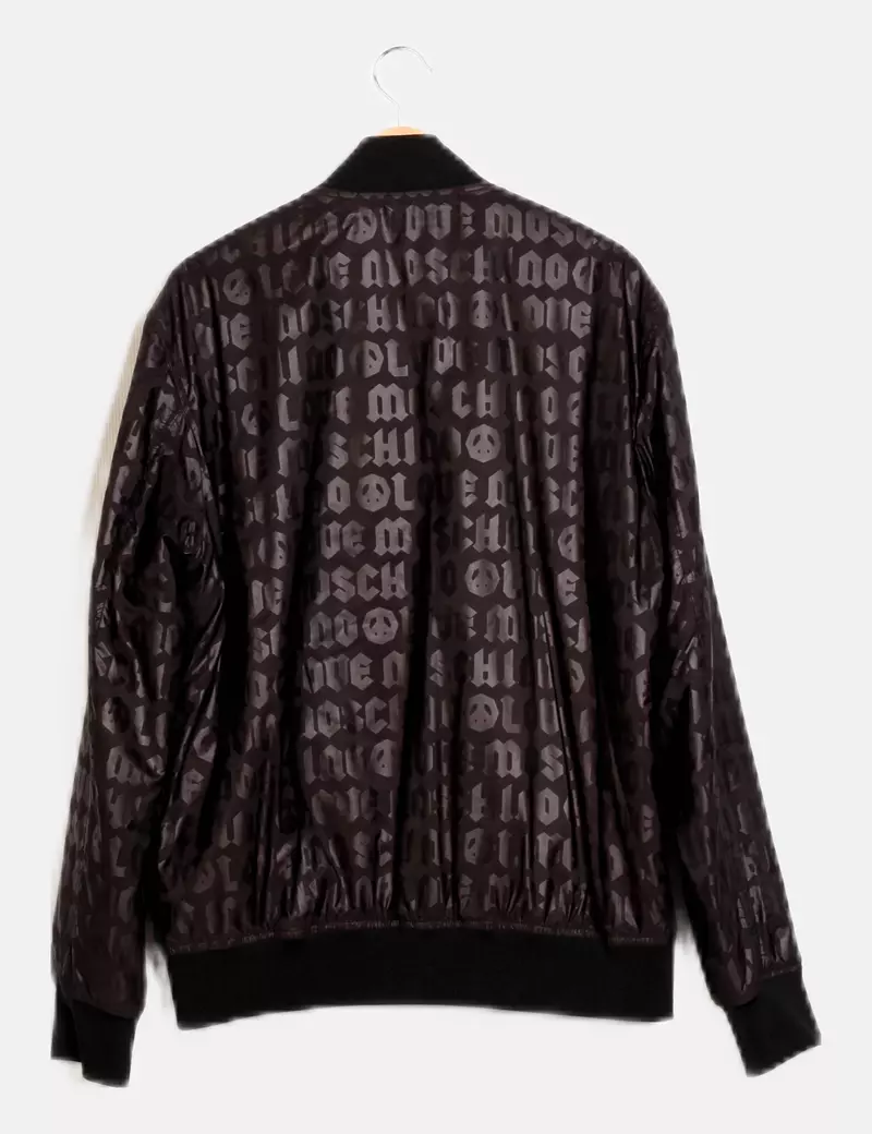 Moschino Chaqueta bomber negra estampada