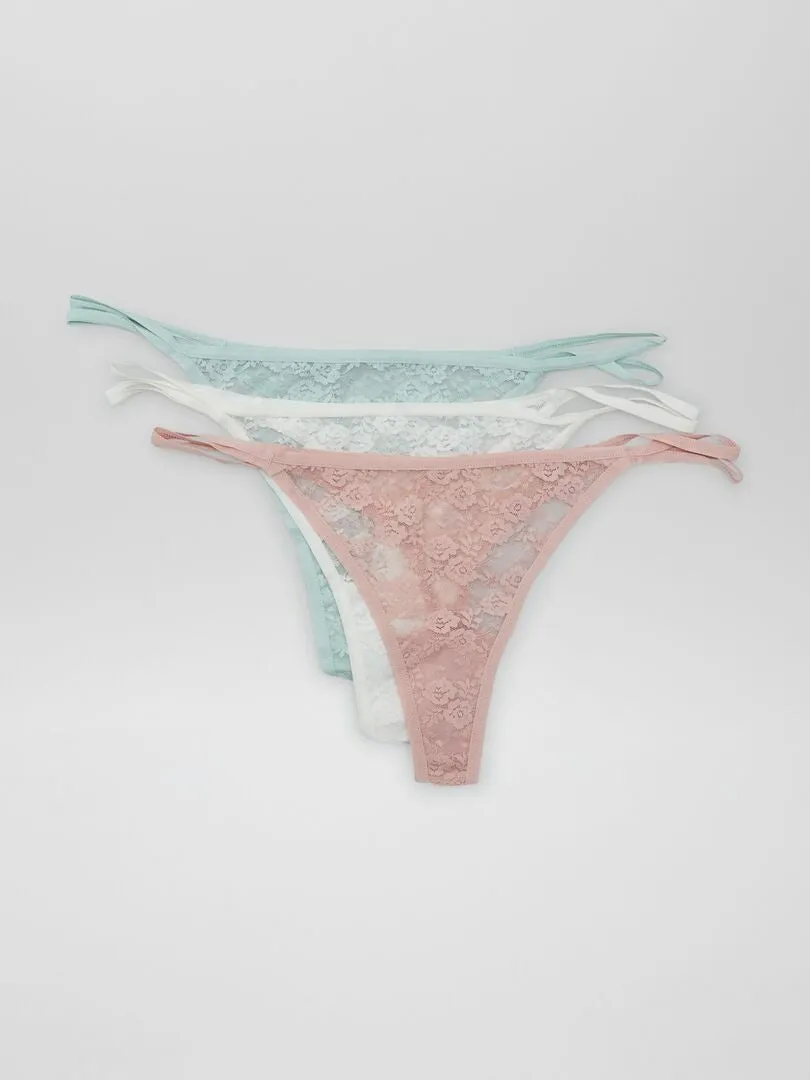 PACK DE 3 TANGAS DE ENCAJE  BLANCO NIEVE