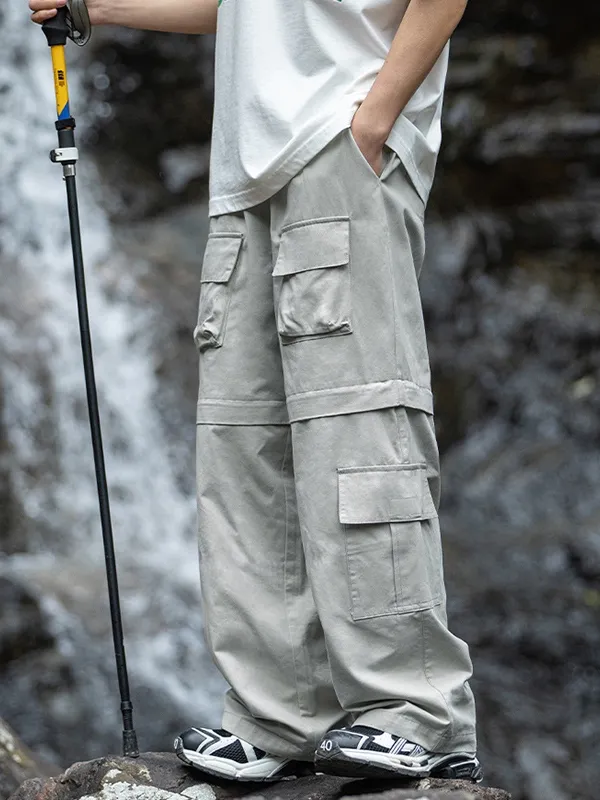 Pantalones cargo con empalme de múltiples bolsillos para hombre
