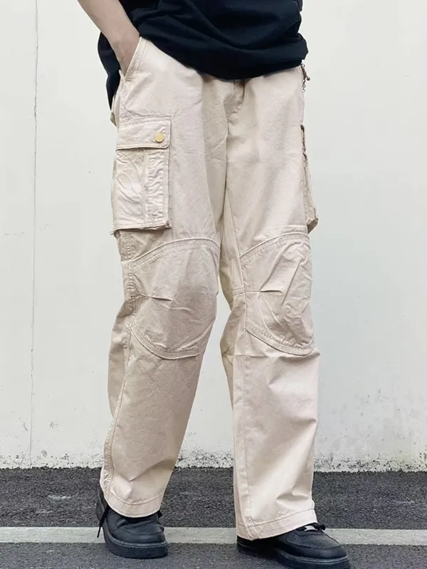 Pantalones cargo fruncidos con múltiples bolsillos para hombre