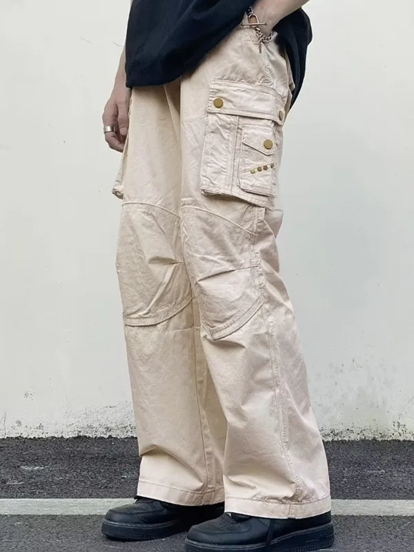 Pantalones cargo fruncidos con múltiples bolsillos para hombre