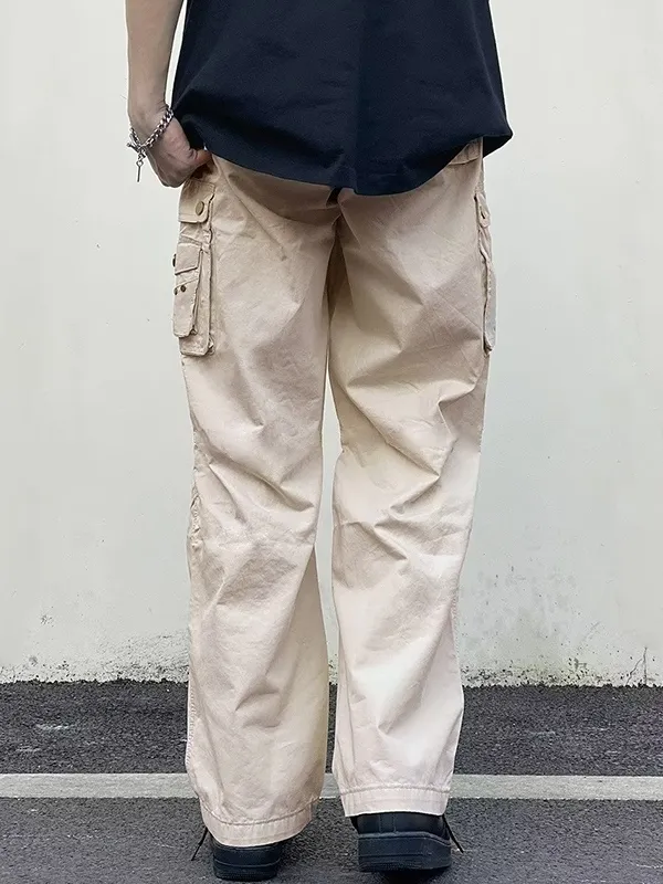 Pantalones cargo fruncidos con múltiples bolsillos para hombre