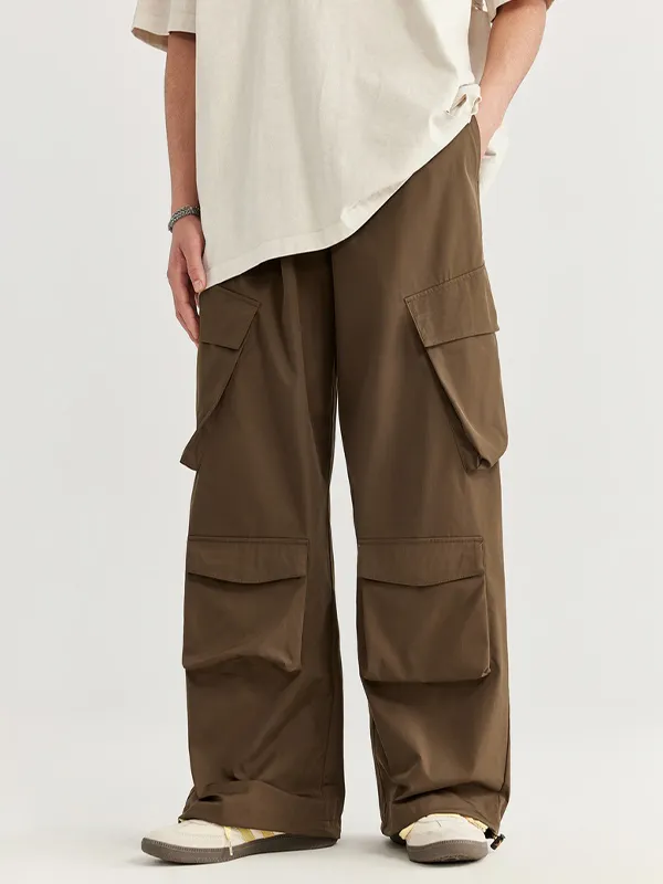 Pantalones cargo holgados lisos con múltiples bolsillos para hombre