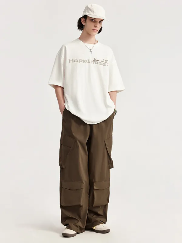 Pantalones cargo holgados lisos con múltiples bolsillos para hombre