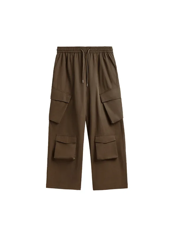 Pantalones cargo holgados lisos con múltiples bolsillos para hombre