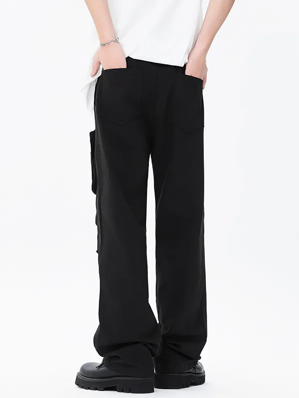 Pantalones cargo negros sueltos con múltiples bolsillos para hombre