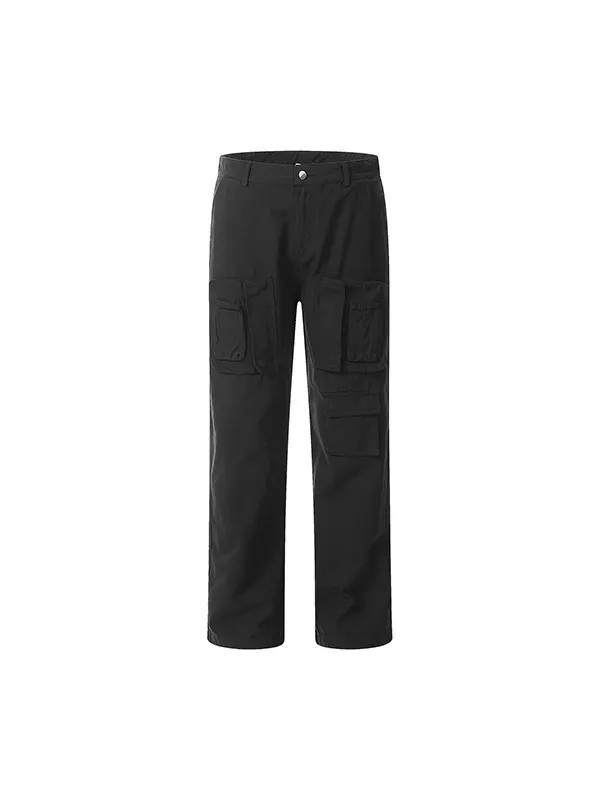 Pantalones cargo negros sueltos con múltiples bolsillos para hombre