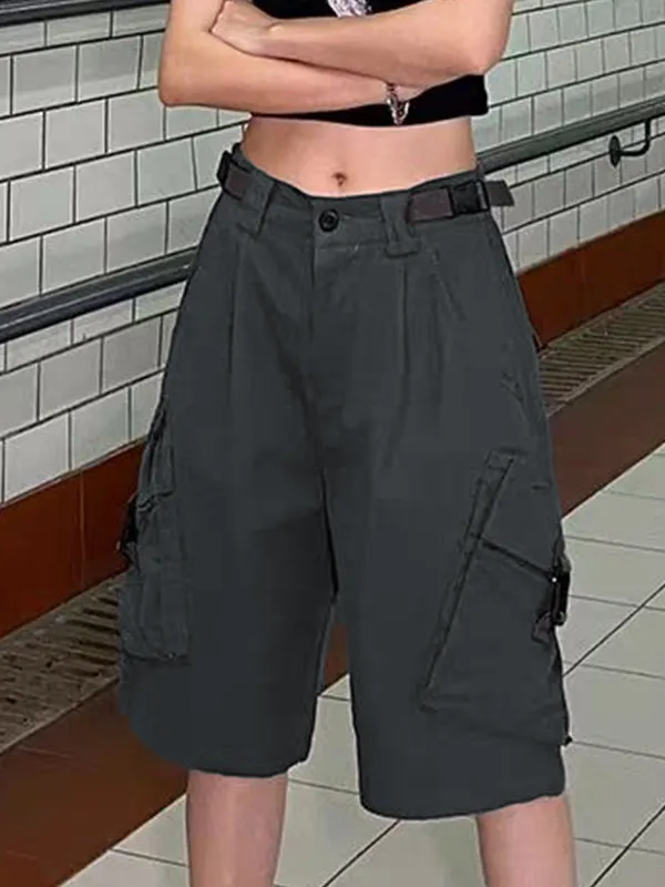 Pantalones cortos con detalle de hebilla y múltiples bolsillos Hip Pop