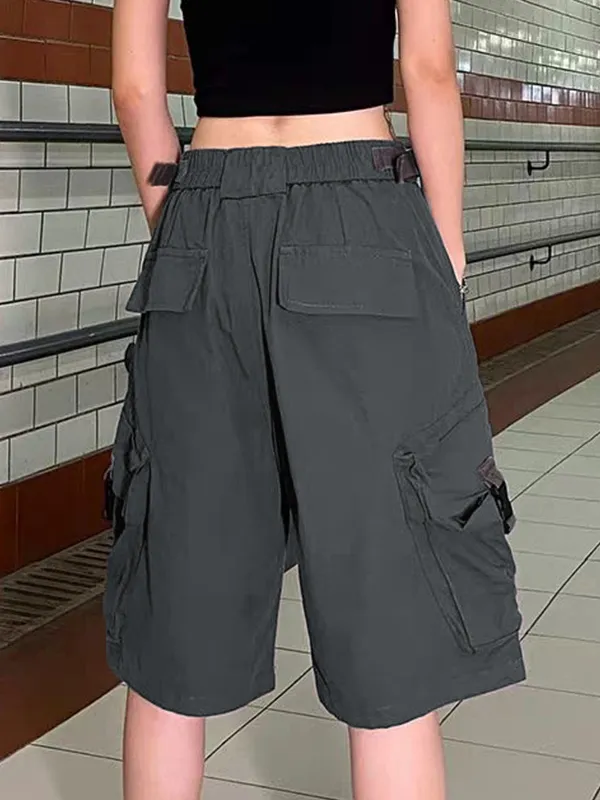 Pantalones cortos con detalle de hebilla y múltiples bolsillos Hip Pop