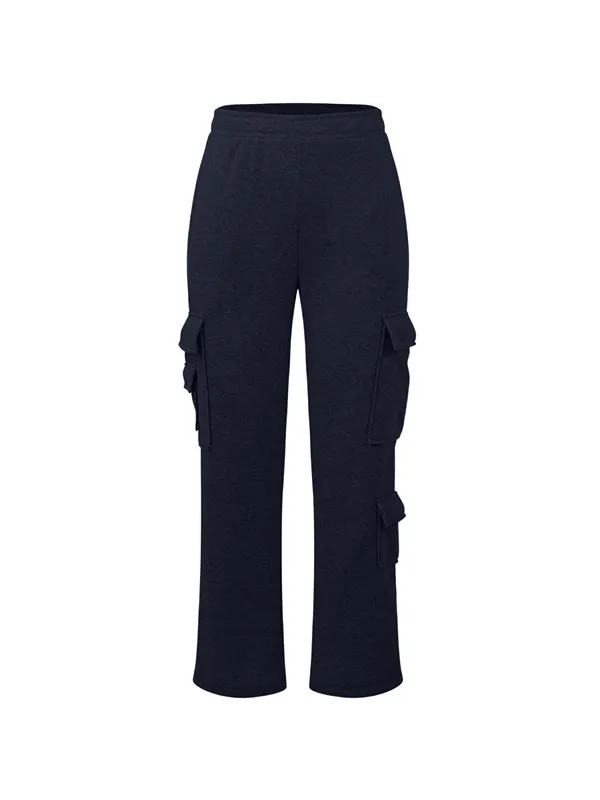 Pantalones deportivos lisos con múltiples bolsillos