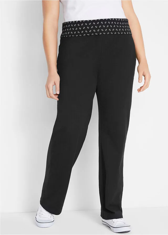 Pantalón con cintura vuelta, corte recto Negro