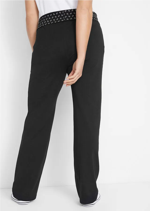 Pantalón con cintura vuelta, corte recto Negro