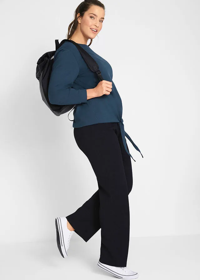 Pantalón con cintura vuelta, corte recto Negro