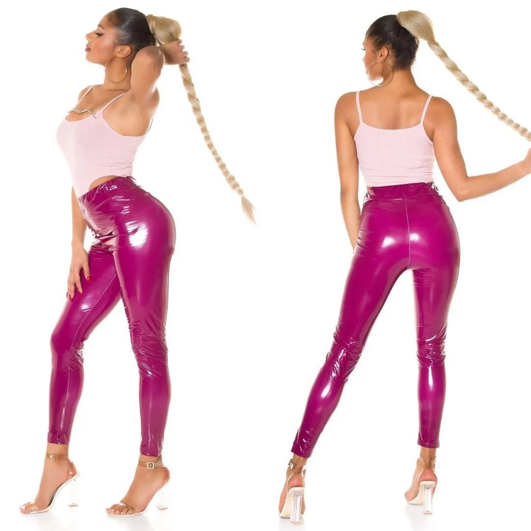 Pantalón latex paper bag burdeos
