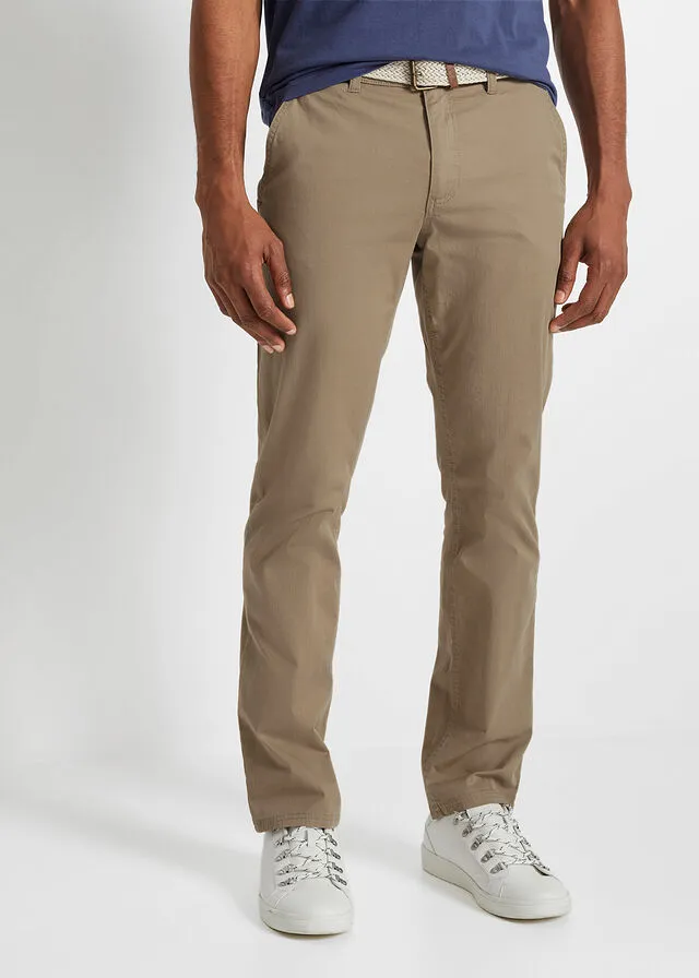 Pantalón tipo chino elástico de corte recto y cómodo con cinturón Caqui nuevo
