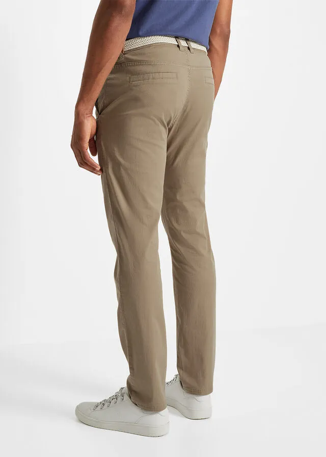 Pantalón tipo chino elástico de corte recto y cómodo con cinturón Caqui nuevo