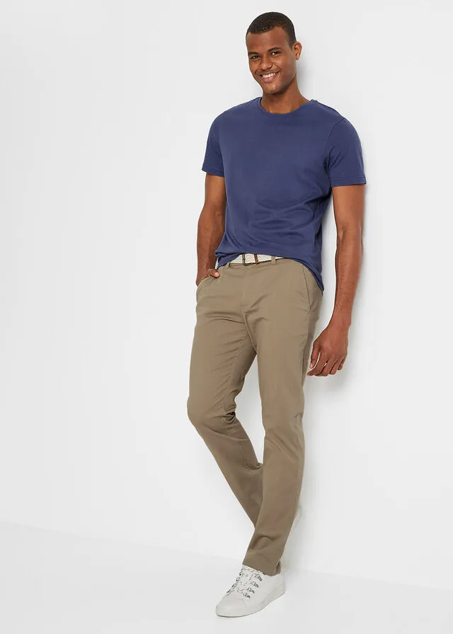 Pantalón tipo chino elástico de corte recto y cómodo con cinturón Caqui nuevo