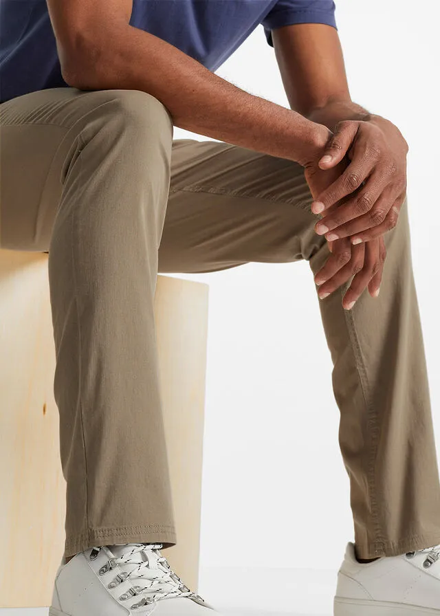 Pantalón tipo chino elástico de corte recto y cómodo con cinturón Caqui nuevo