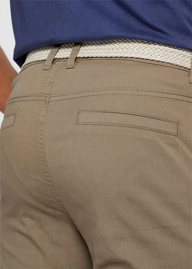 Pantalón tipo chino elástico de corte recto y cómodo con cinturón Caqui nuevo