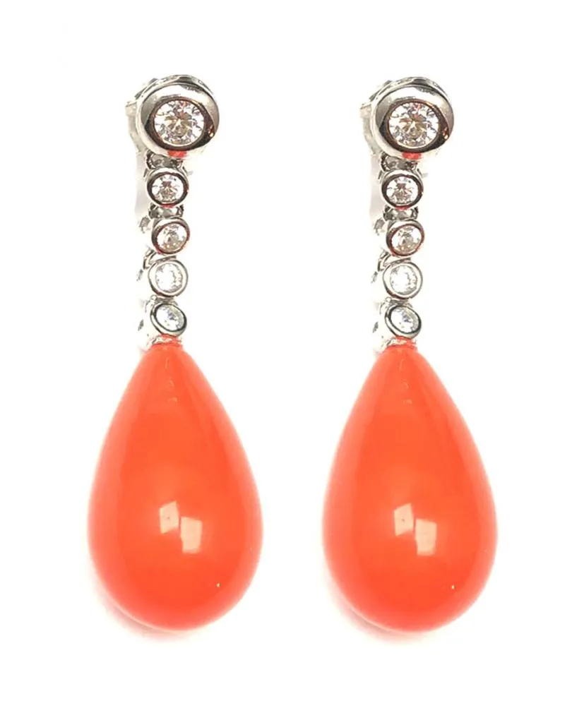 PENDIENTES DE PLATA CON LAGRIMA CORAL Y DETALLES CIRCONITA