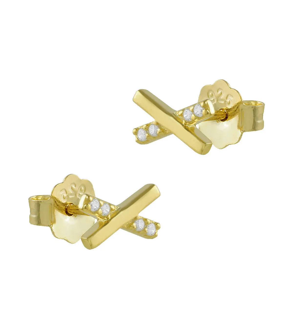 PENDIENTES ITEMPORALITY EQUIS PLATA BAñO ORO Y CIRCONITAS  SEA201226UU
