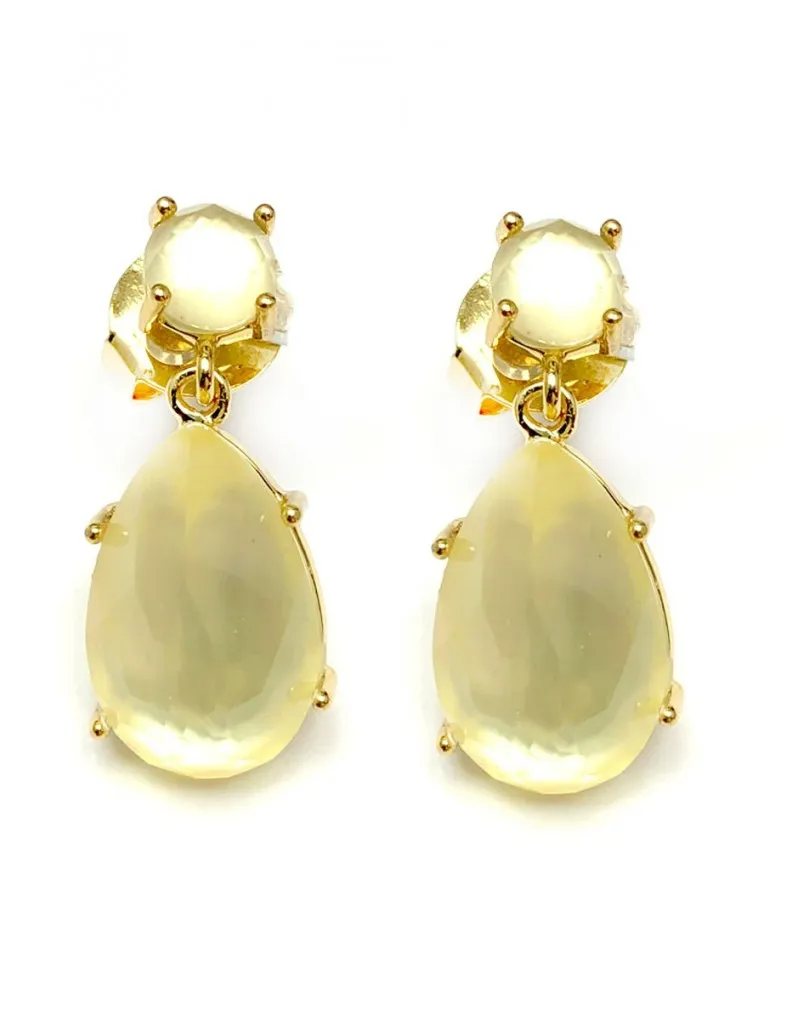 PENDIENTES MUJER ORO CHAPADO Y PIEDRA AMARILLA DISEÑOS CLASICOS
