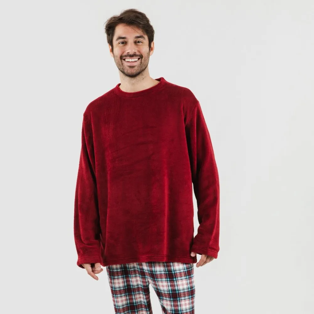 Pijama coral hombre Cuadro Ernesto burdeos