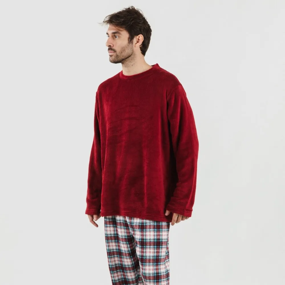 Pijama coral hombre Cuadro Ernesto burdeos