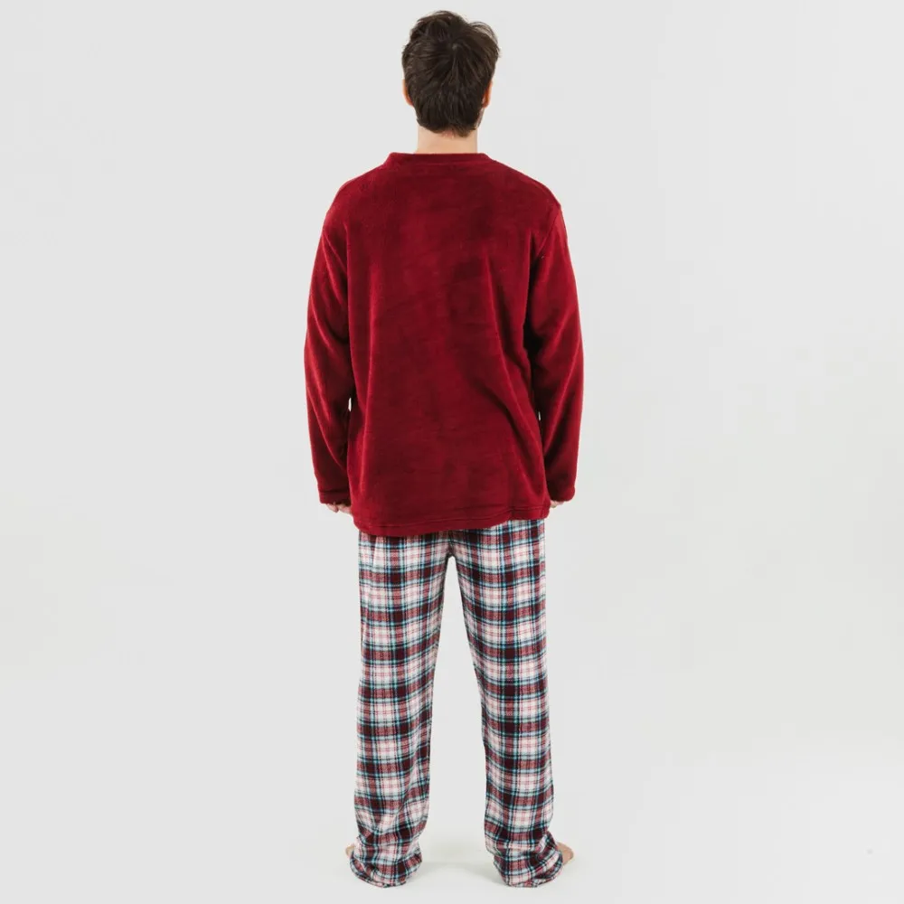 Pijama coral hombre Cuadro Ernesto burdeos