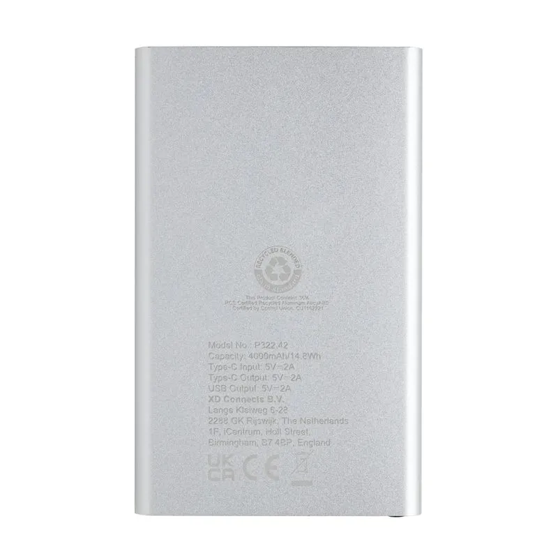Powerbank plástico/aluminio RCS reciclado de 4000 mah tipo C