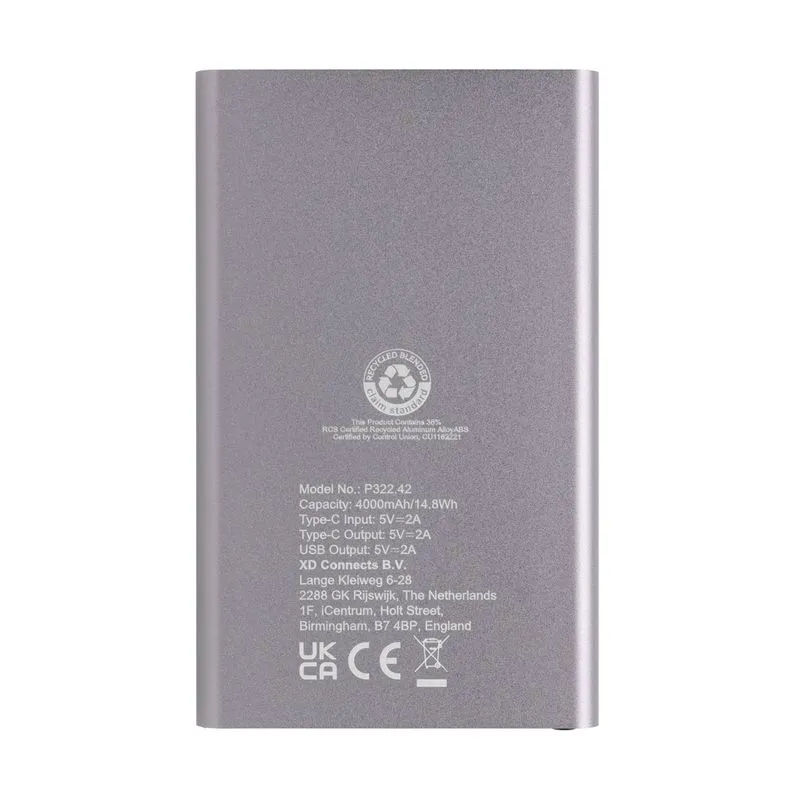 Powerbank plástico/aluminio RCS reciclado de 4000 mah tipo C
