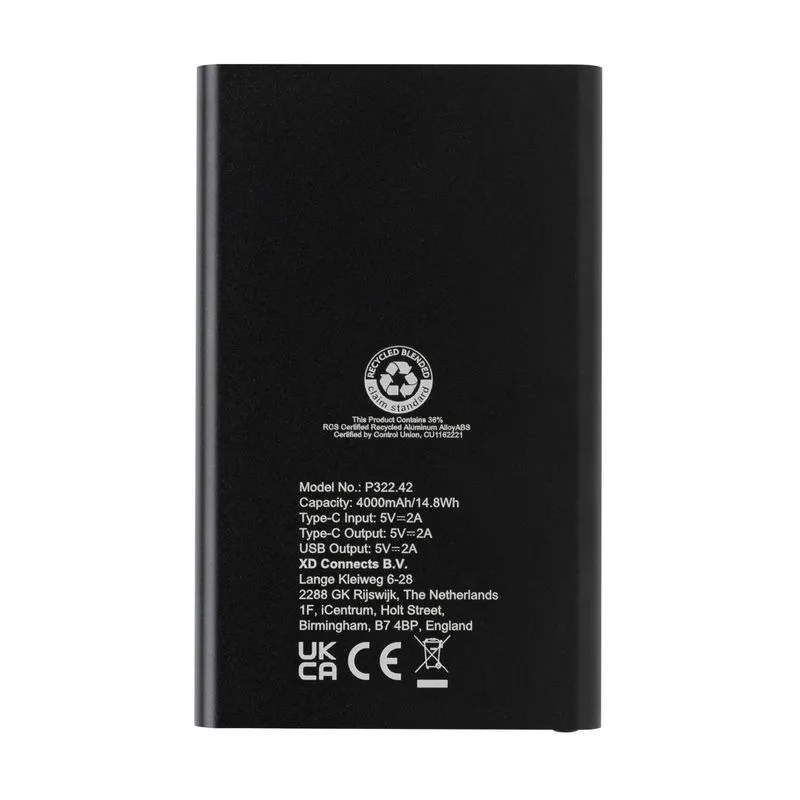 Powerbank plástico/aluminio RCS reciclado de 4000 mah tipo C