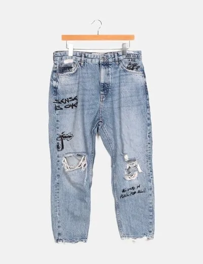 Pull&Bear Jeana ripped estampados