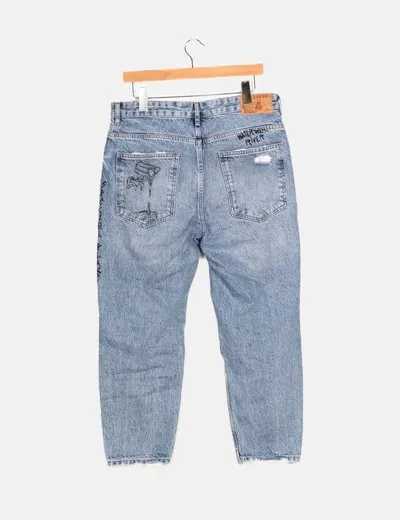 Pull&Bear Jeana ripped estampados