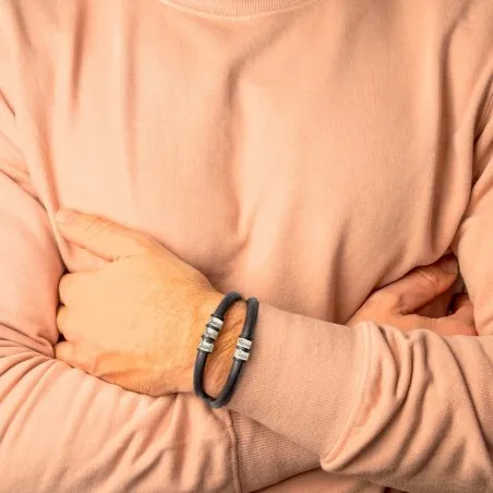 Pulsera Plata de Ley cuero con 2 Nombres